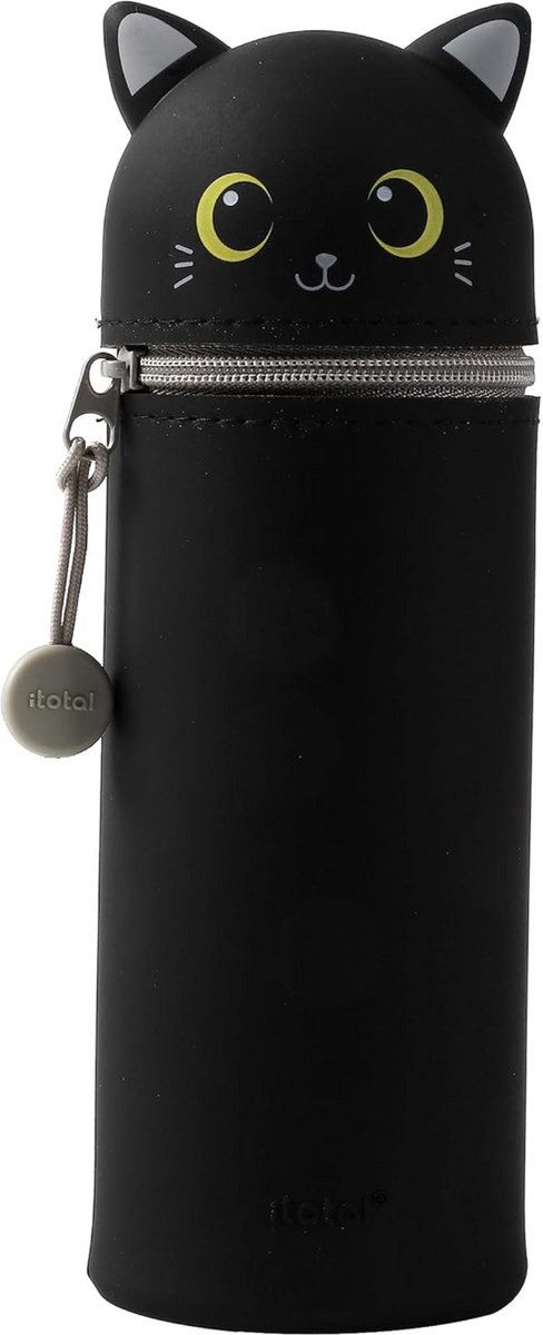 iTotal Pencil Case Silicone "CAT BLACK" 6x6x21cm 150gr Zachte siliconen etui voor school, uitbreidbaar met contourvorm
