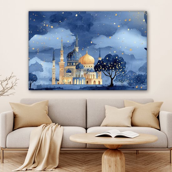 Tableau sur toile 120x80 cm - Décoration murale exclusive Ciel étoilé - Goud - Mosquée - Décoration murale salon - Décoration chambre à coucher - Accessoires de chambre - Tableaux sur toile