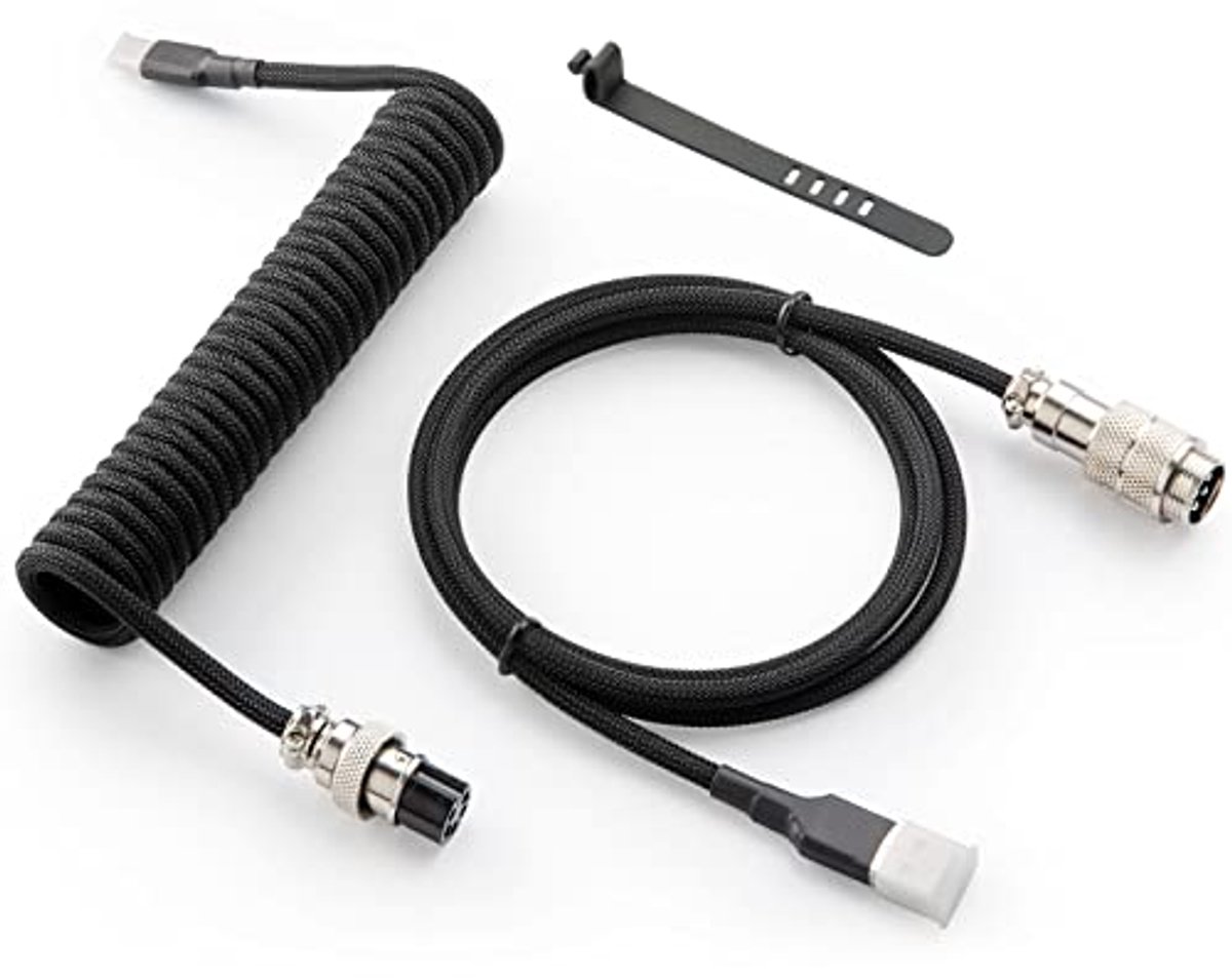 Coiled USB-C Kabel voor Gaming Toetsenbord met Afneembare Connector - 1,5m