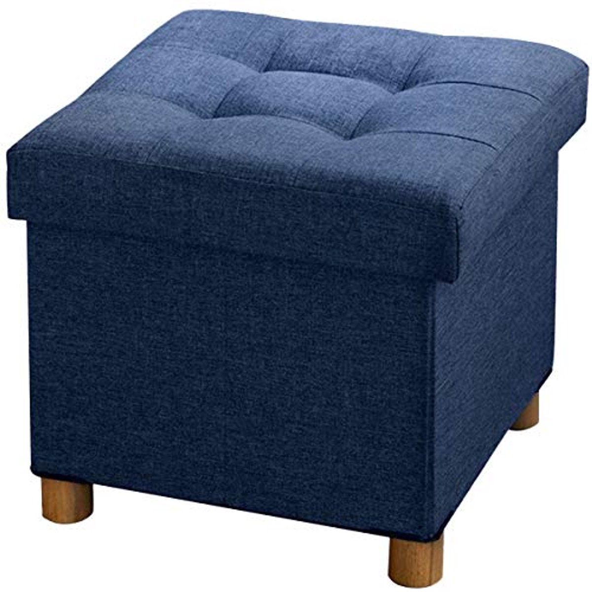 Opbergpoef met Houten Poten - 38 x 38 x 38 cm, Marineblauw