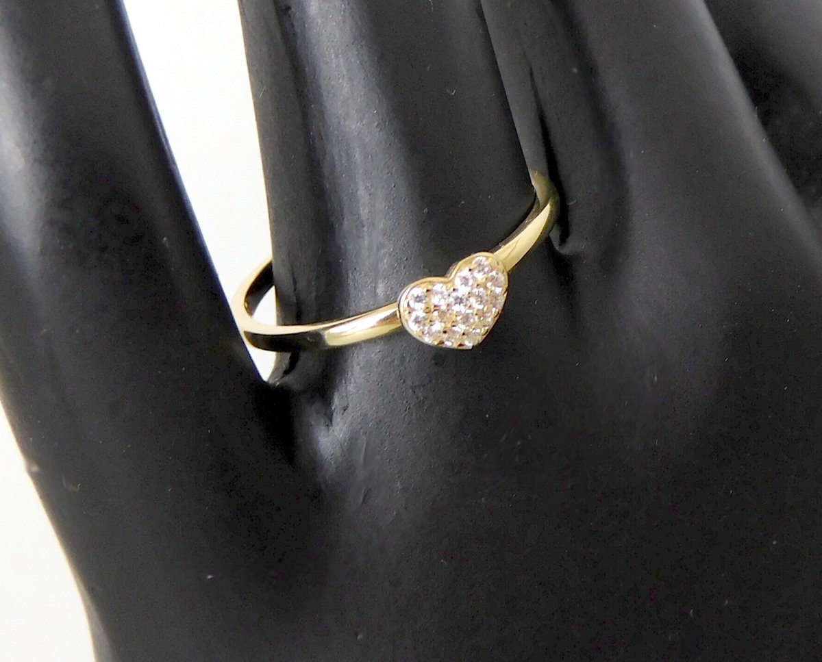 Hetty'S - Exclusieve 14 karaat gouden ring met hartje en Zirconia's â€“ luxe geschenkdoos - Maat ring 17.5