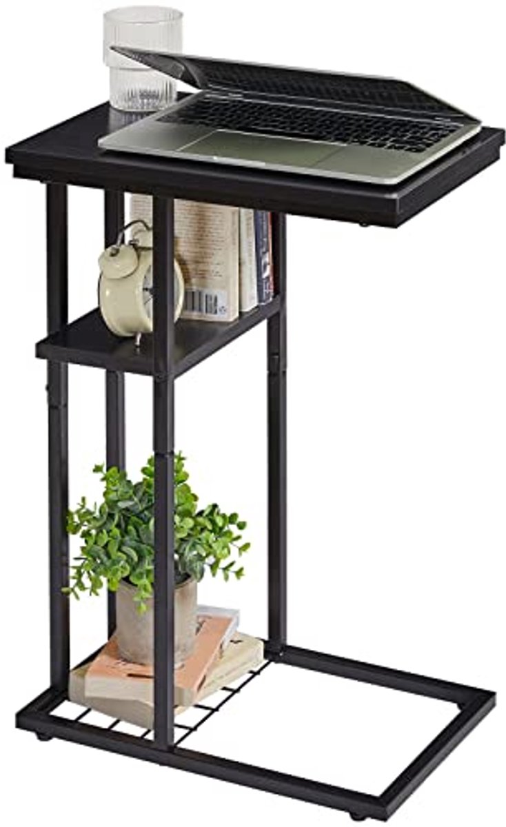 C-vormige bijzettafel met 2 verdiepingen - Industrieel Design voor Woonkamer en Slaapkamer