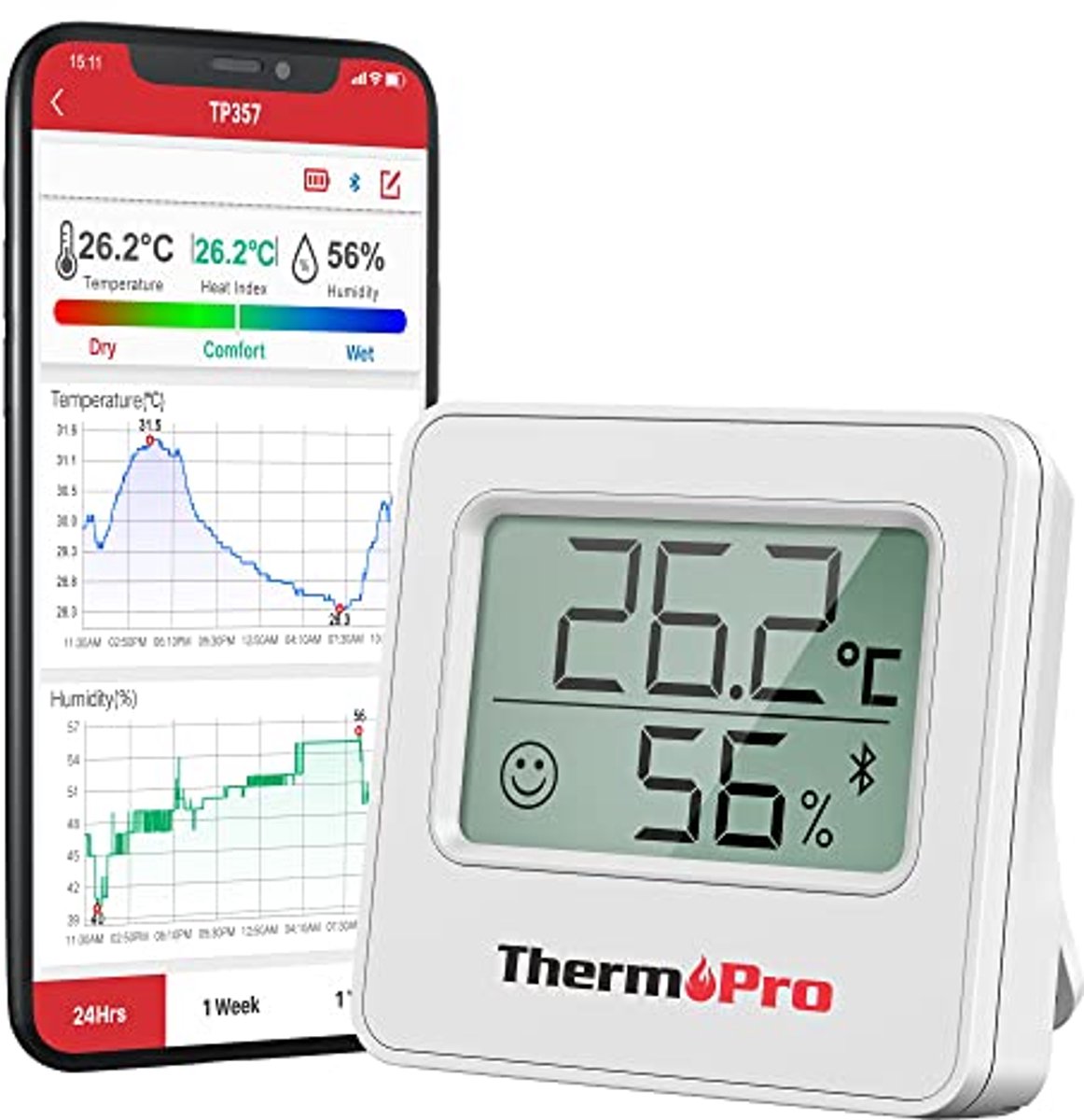 Bluetooth Thermo-Hygrometer met Smiley Indicator en App - Digitale Kamertemperatuur en Vochtigheid Meter