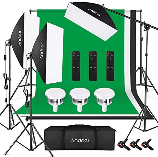 Hakutatz Professionele Fotostudio Set - Softbox, Ringlicht, Greenscreen, Statieven & Accessoires - Complete Foto & Video Set