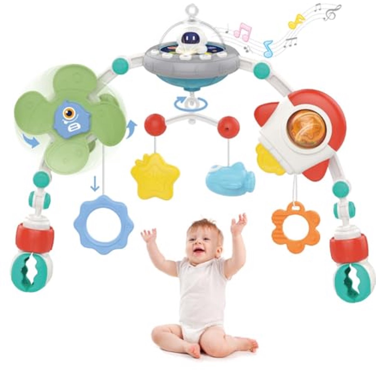 Verstelbare Babykinderwagen met Boogspeelgoed en Muziekprojector