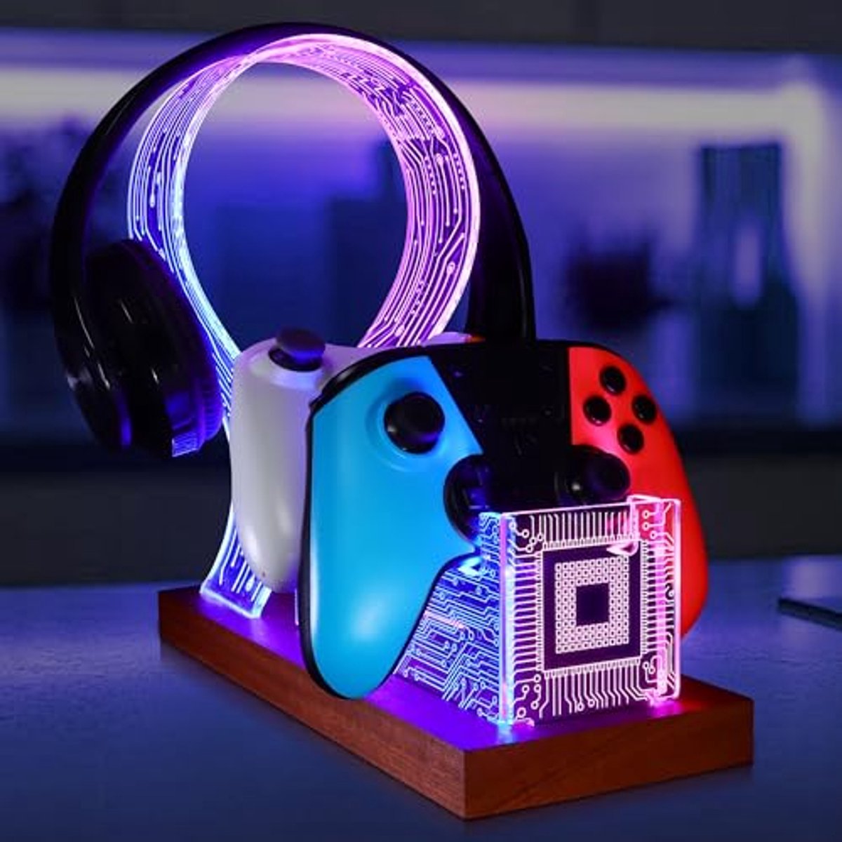 Gaming headset en controllerstandaard met LED-nachtlampje voor tieners