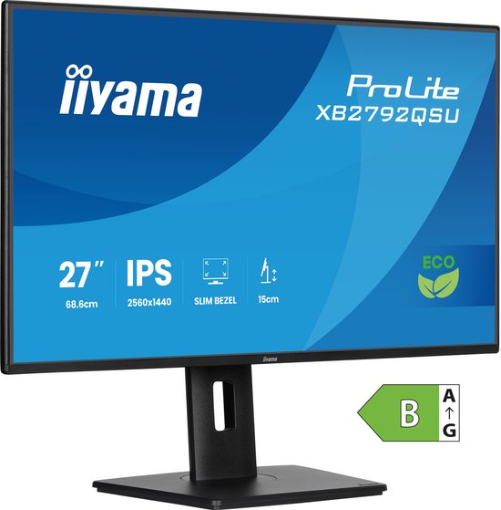 27” iiyama ProLite XB2792QSU QHD IPS-monitor, 2560×1440, 4-zijdig smalle rand, verstelbare voet, USB-hub, energieklasse B