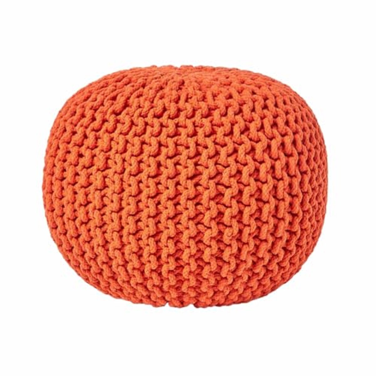 Knitted Burnt Orange Pouf Footstool - 100% Cotton for Living Room, Kids, and Seniors