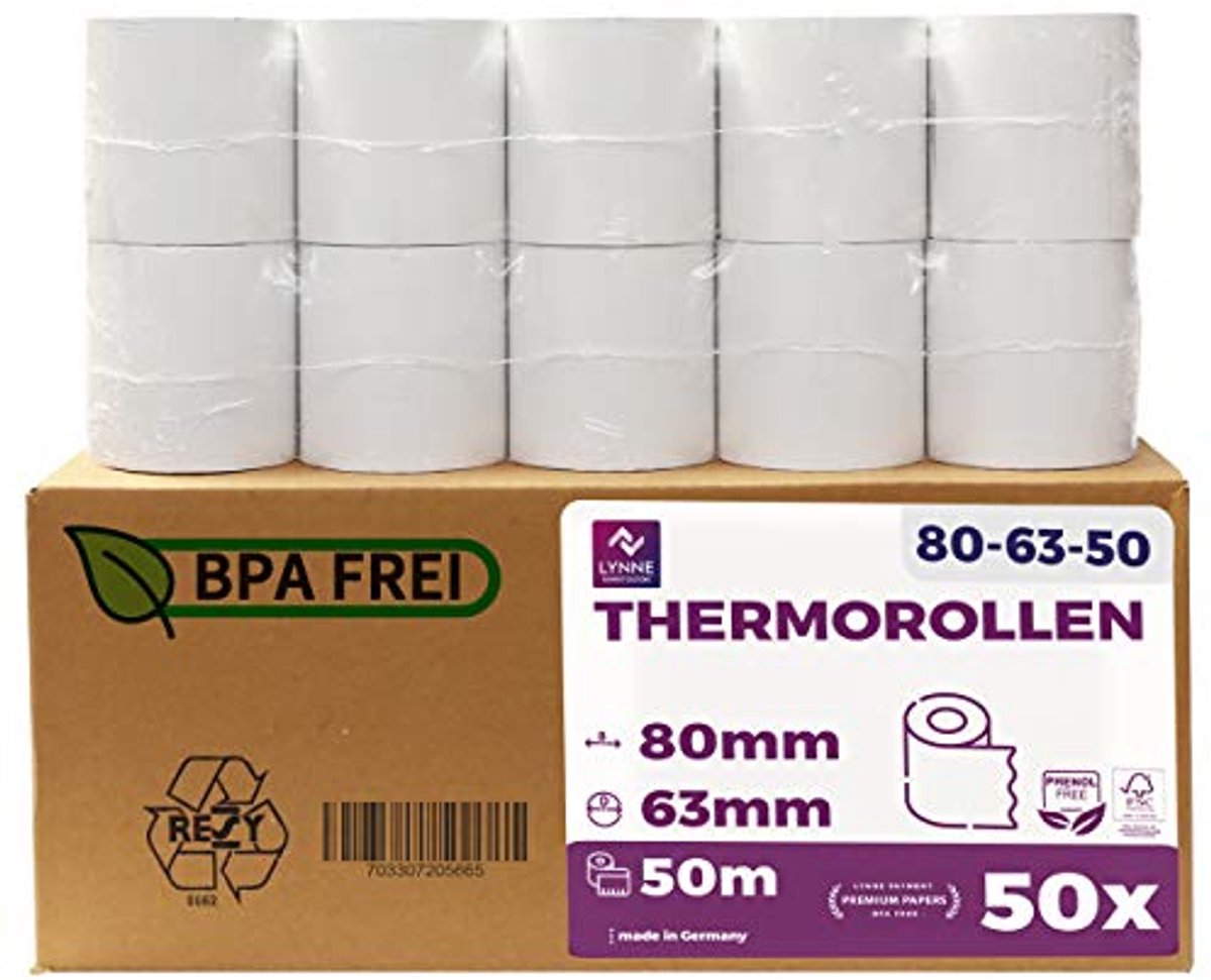 Thermische papierspoelen 80 mm x 50 m - BPA-vrij voor kassa en ticketprinter - 50 rollen