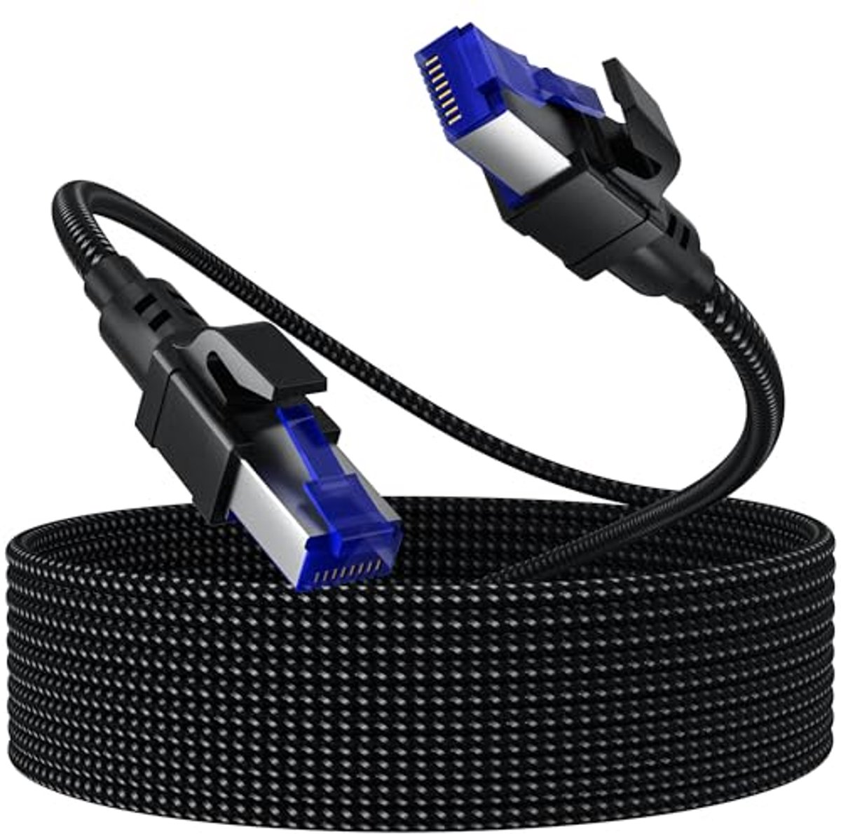 Netwerkkabel 10 meter - Cat8 Ethernet kabel 40Gbps 2000MHz - Gevlochten nylon patchkabel met RJ45 connector voor PC, PS5, Laptop, Router, Modem en Gaming