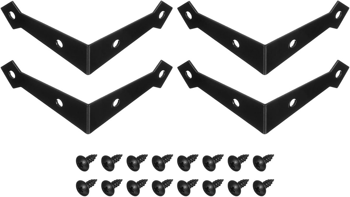 4-pack decoratieve hoekbeugels - 7-4 x 7-4 x 2-1 cm - Metalen hoekbeschermerbeugel met schroeven voor houten meubels - Zwart