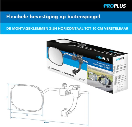 ProPlus Caravanspiegel Convex Glas - 41 x 14 x 19 cm - Verstelbaar - Zwart van ProPlus — afbeelding 4