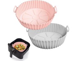 Daity 2 stuks Airfryer siliconen bakvormen, 8 inch Airfryer mandvoeringen, siliconen bakvormen, geschikt voor Airfryer oven, herbruikbare bakvormen ovenaccessoires (roze, grijs)