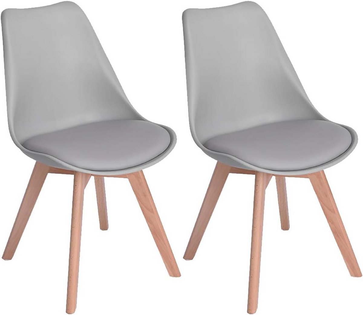 EGGREE Set van 2 lunch bureaustoelen met poten van massief eikenhout - stoelen zonder armleuningen gestoffeerd design - Grijs