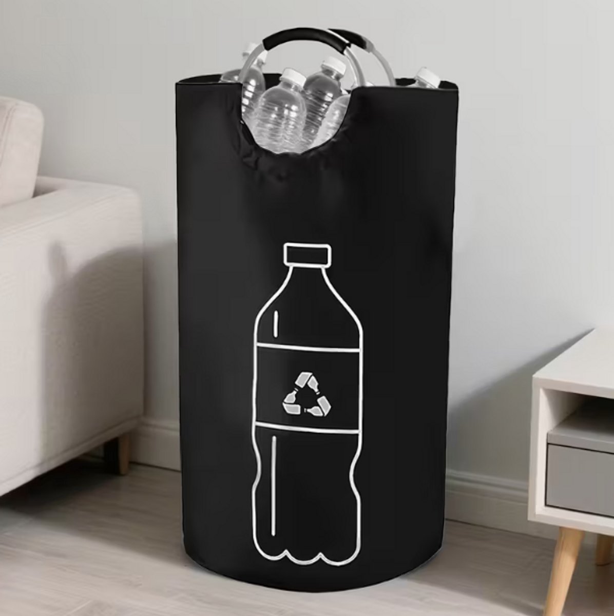 Extra Grote Opvouwbare Recyclebak voor Thuis - Cilindrisch Ontwerp met Open Bovenkant, Multifunctionele Opslagmand voor Plastic Flessen, Ruimtebesparende Inklapbare Organizer, Duurzaam & Makkelijk Schoon te Maken, Geen Elektriciteit Nodig, Moderne Es