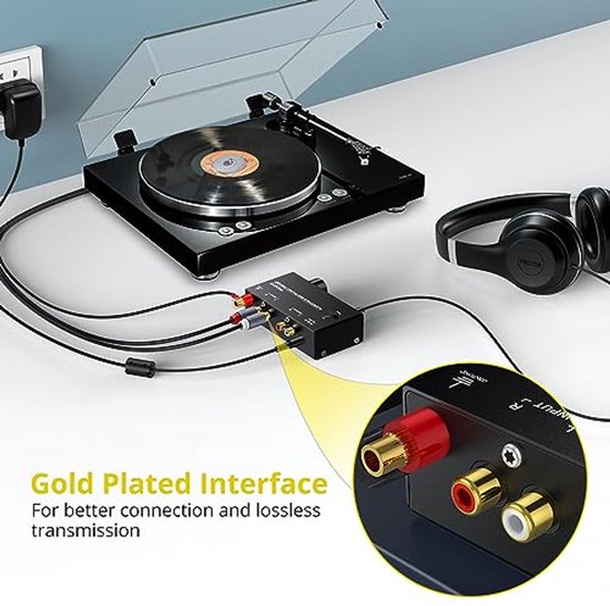 PROZOR Phono Voorversterker Voor Platenspelers – Met Volumeregeling, RCA In/uit, Compact En Zwart
