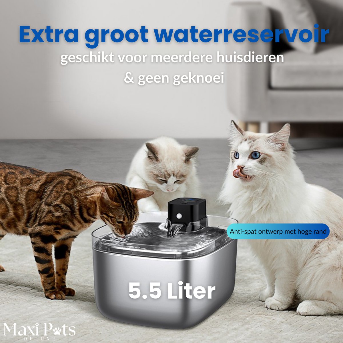 Maxipets Aqua NOVA® 5,5L RVS drinkfontein met display thumbnail 6