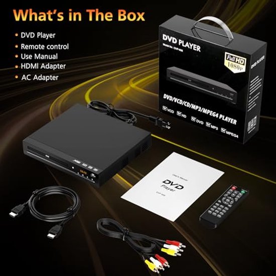 Regiovrije HD DVD-speler met HDMI en USB voor Tv - Mini CD-speler voor Thuis — afbeelding 5