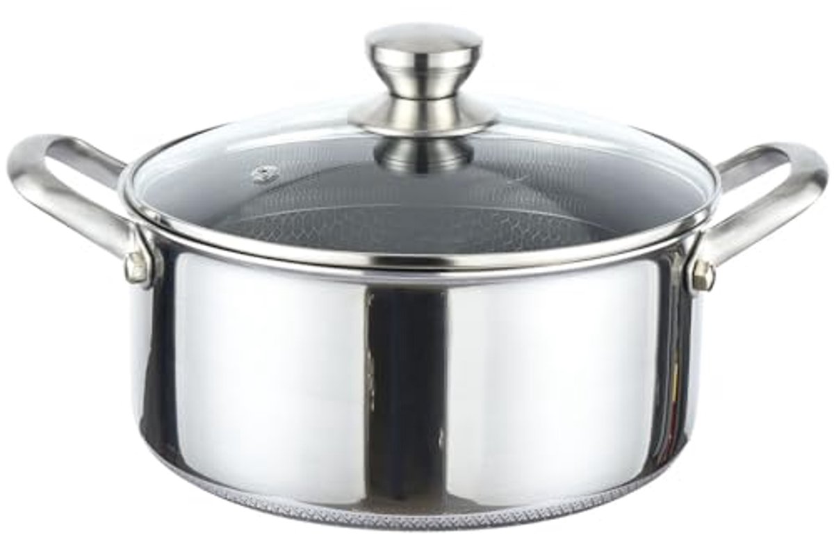 Kookpan 28 cm RVS met Glazen Deksel - Anti-aanbaklaag en Krasbestendig