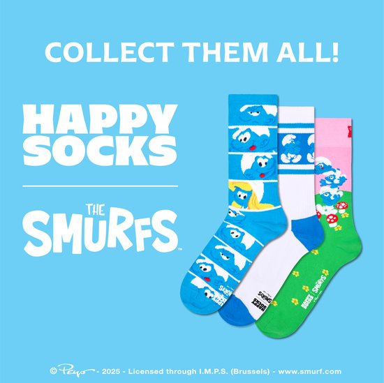 Happy Socks - Les Schtroumpfs - Set de 3 paires - Chaussettes Schtroumpfs - MT 41 à 46