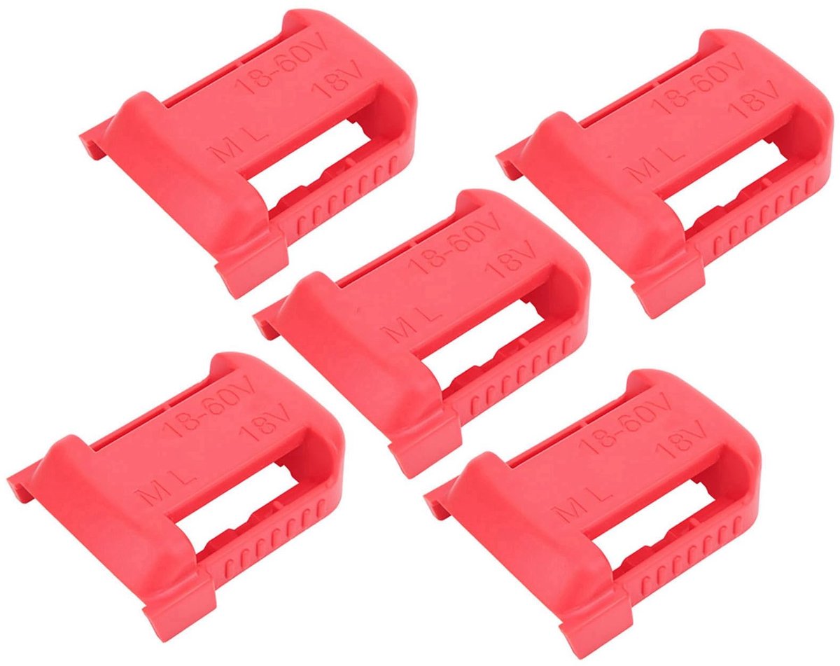5pcs Lithium Battery Storage Rack Organizer Storage Case Belt Slot for Milwaukee M18 18V., Red