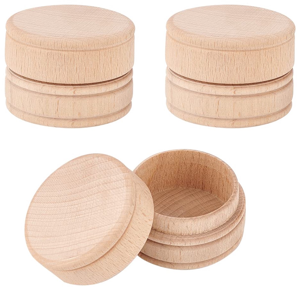 3 Stuks Mini Ronde Houten Doos 51x36mm Kleine Houten Ring Doos BurlyWood Ring Sieraden Oorbel Snuisterij Doos voor DIY Namen Datum Hout Opslag Container Case voor Voorstel Bruiloft Ring