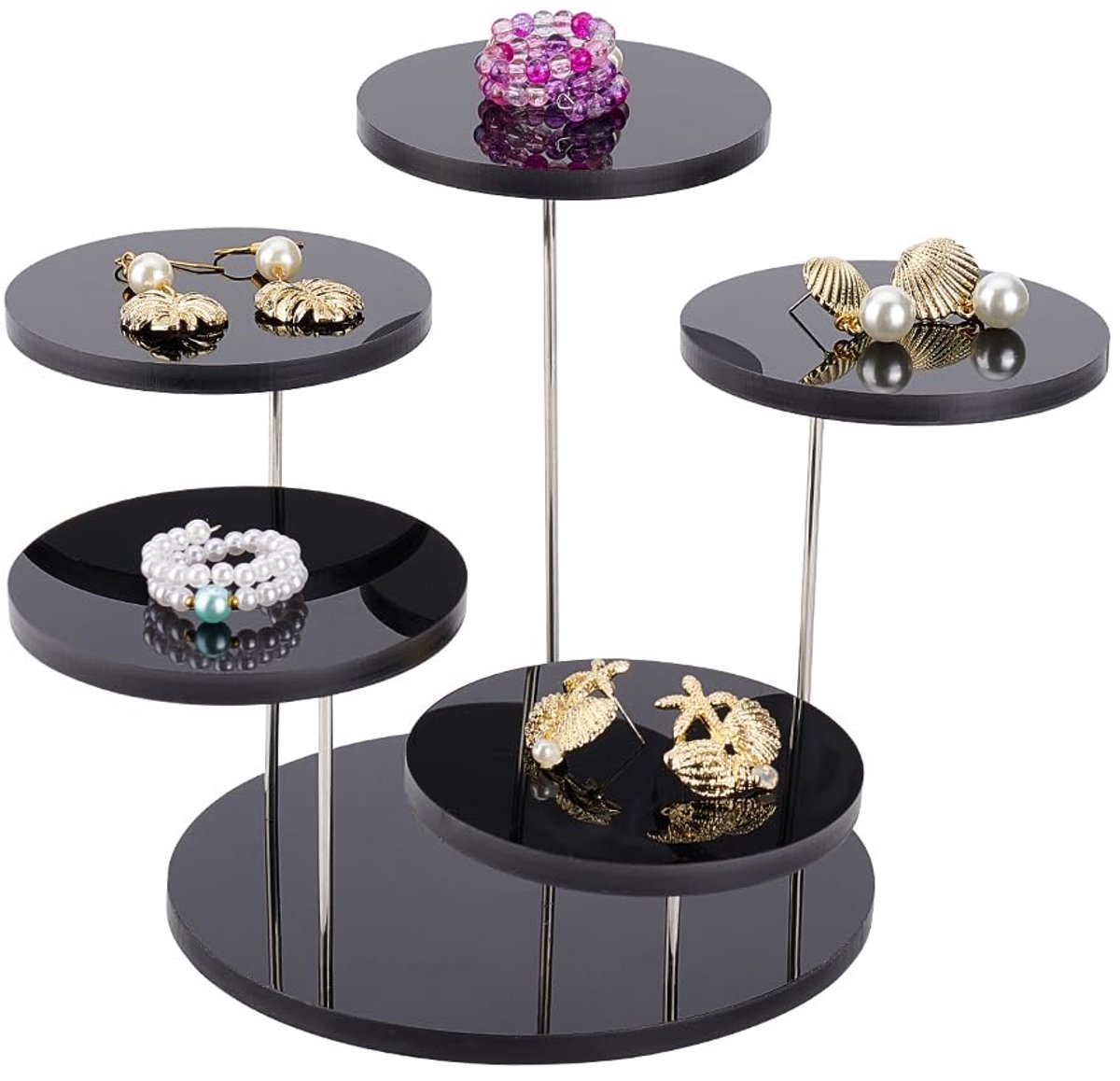 Ronde acryl display verhoger stand 5 Tier zwart acryl 7,55 cm draaibare sieraden display stands acryl displayhouder voor actiefiguren, cupcake, parfum, verzamelobjecten display