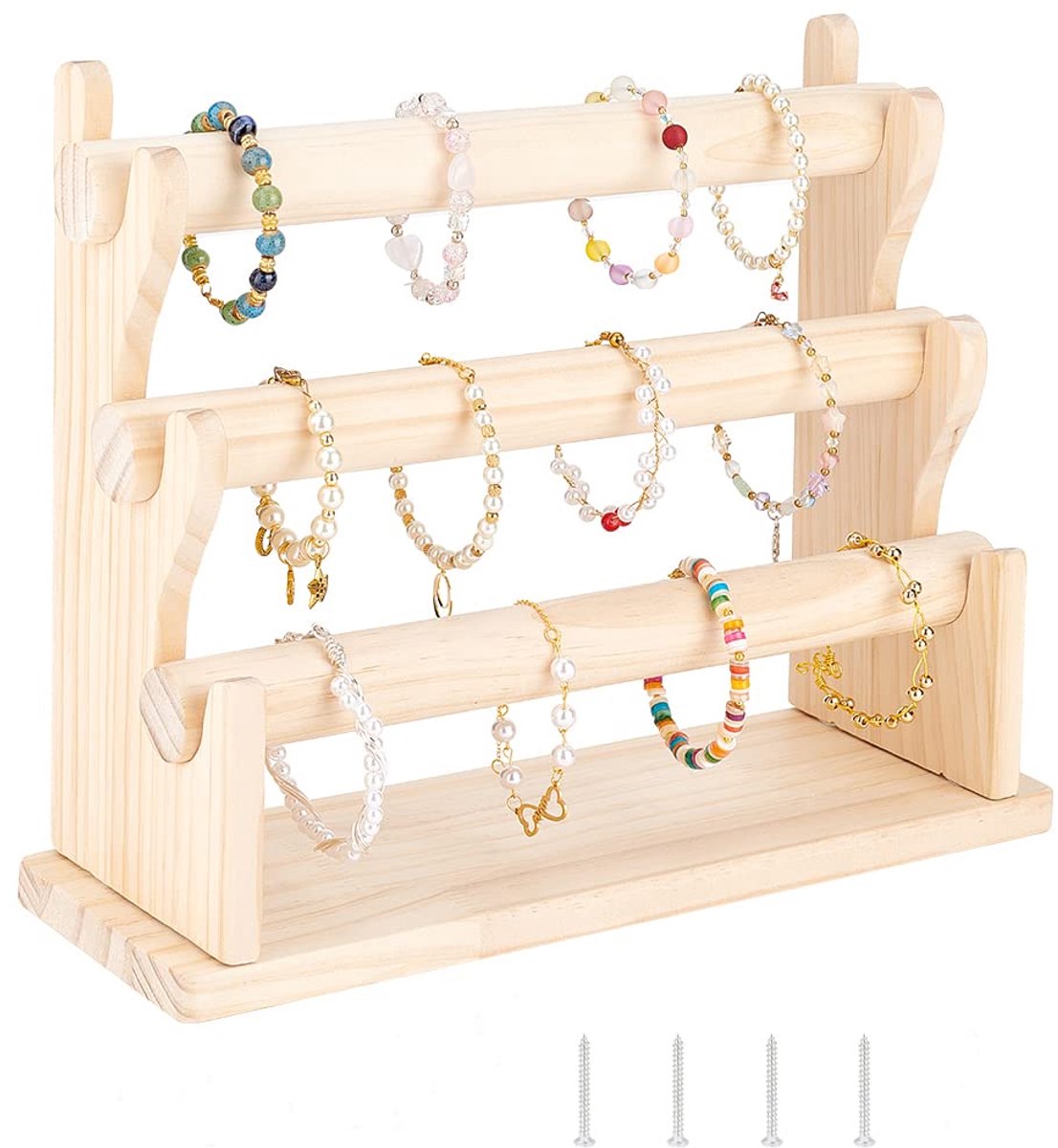 Hout 3 Tier Afneembare Armband Houder Armbanden Display Opslag Stand Haar Touw Display Organizer Detailhandel Counter Top Sieraden Opslag Displays voor Armband Horloge Armbanden Haarband