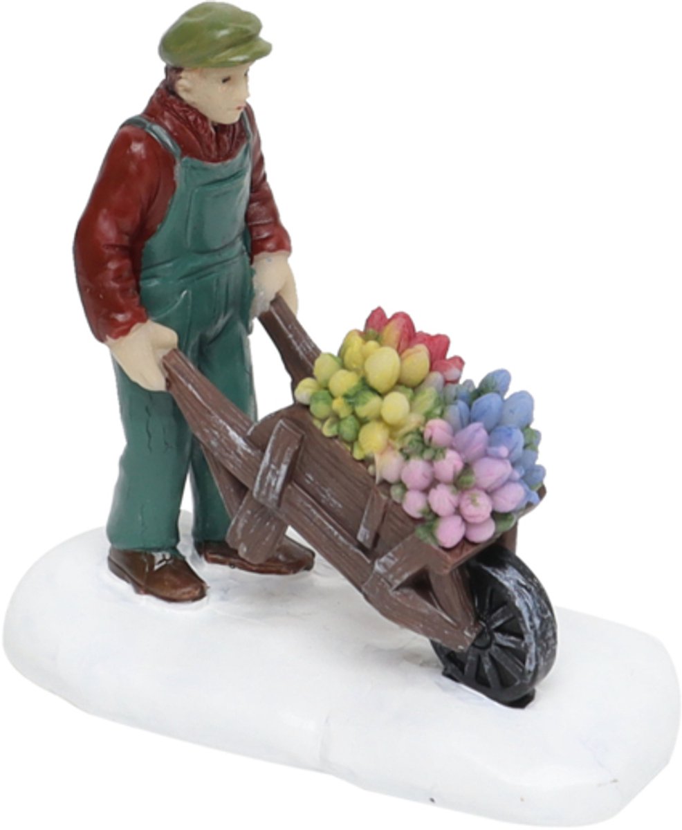 Santaville - Man with Tullips in Wheelbarrow Polyresin 8cm