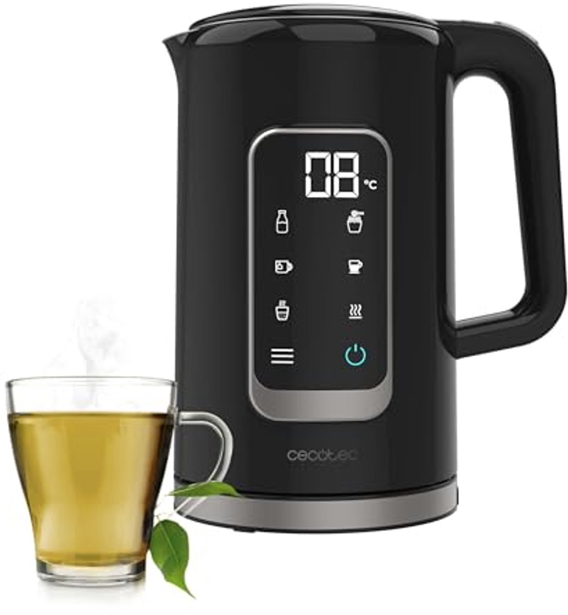 Elektrische Waterkoker 1.7 Liter met Touchscreen 2200W Roestvrijstalen Binnenkant 5 Temperatuurinstellingen Automatische Uitschakeling Zwart