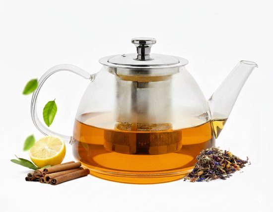 Théière en Verres Vaja® Fay avec filtre en acier inoxydable - 1,4 litre - Infuseur à Thee - Pour Thee en vrac / fleurs de thé - Cadeau de Noël - Bec verseur anti-goutte en Glas borosilicate