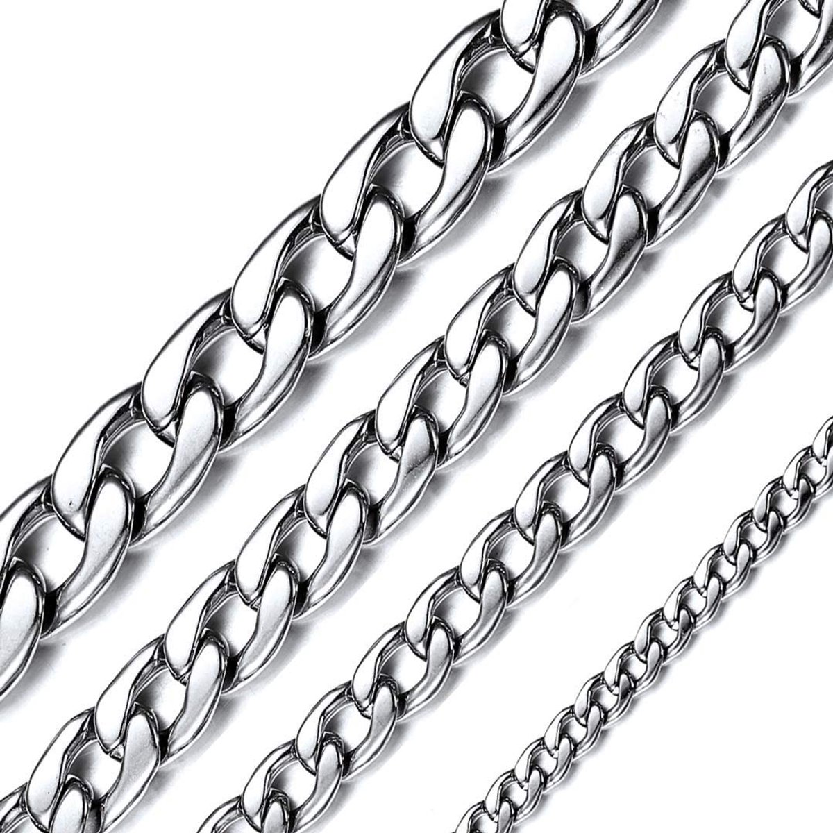 Silver Gold Black Color Cuban Link Chain Necklace Men's Stainless Steel Necklace for Women Boys Necklace Necklace with Gift Box (5-12mm Wide, 14-30 Inch Long), Metal, No Gemstone