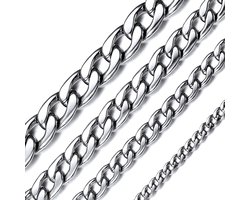 Silver Gold Black Color Cuban Link Chain Necklace Men's Stainless Steel Necklace for Women Boys Necklace Necklace with Gift Box (5-12mm Wide, 14-30 Inch Long), Metal, No Gemstone