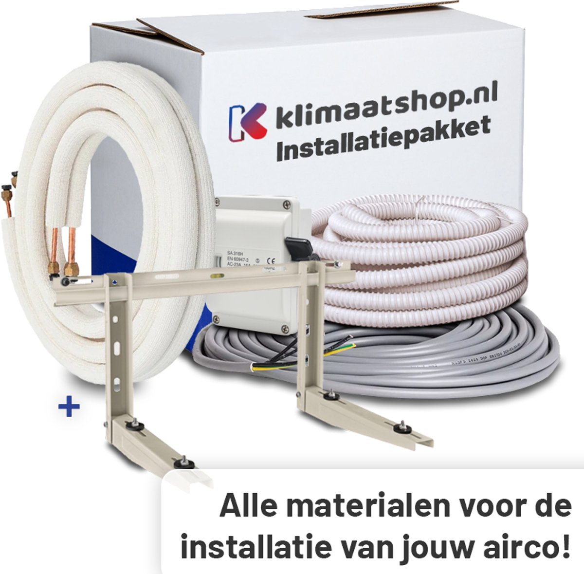 Aircopipe Airco Installatiepakket 1/4x5/8 + Muurbeugel voor airco's van 7,1 tot 8,0kW Lengte: 10 Meter