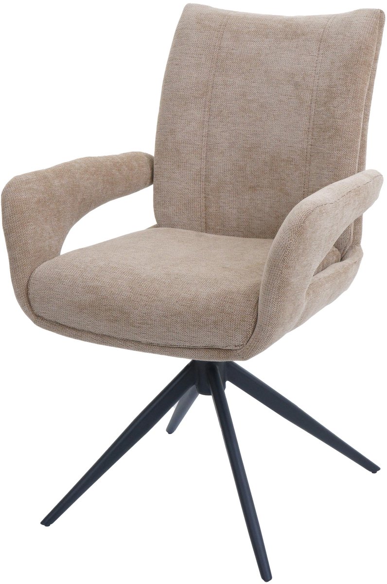 MCW Eetkamerstoel MCW-O78, keukenstoel, draaibaar met automatische terugkeerfunctie, stof/textiel chenille (310 g/m²) ~ lichtbruin
