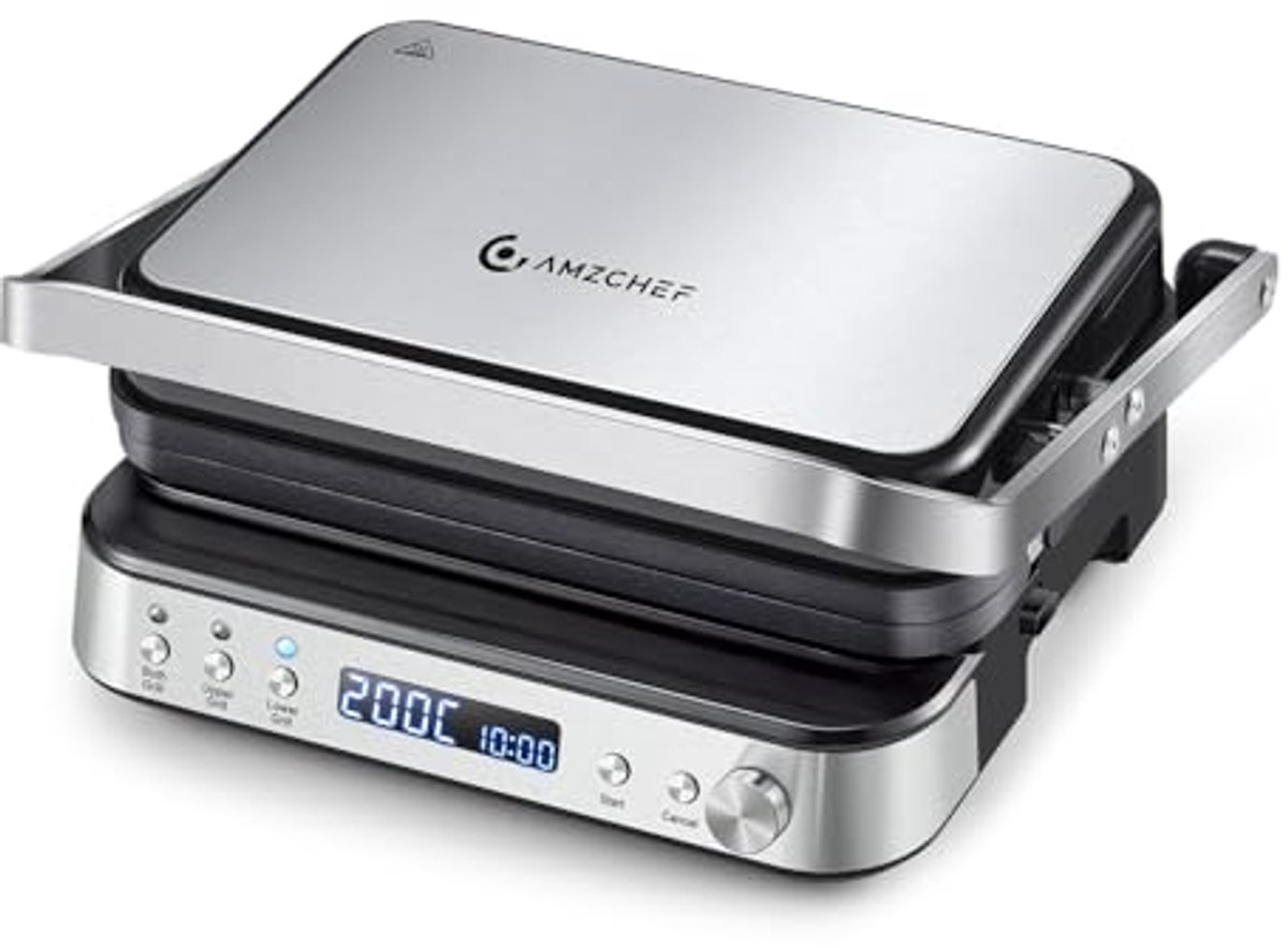 4-in-1 Multifunctionele Contactgrill met Afneembare Platen en LED-Display
