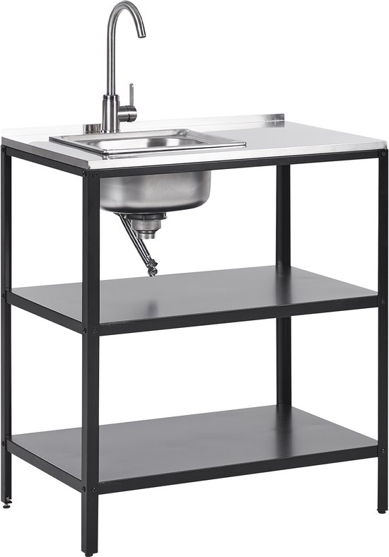 VILAMA - Buitenkeuken met spoelbak - Zwart - 80x50x92 cm - Staal