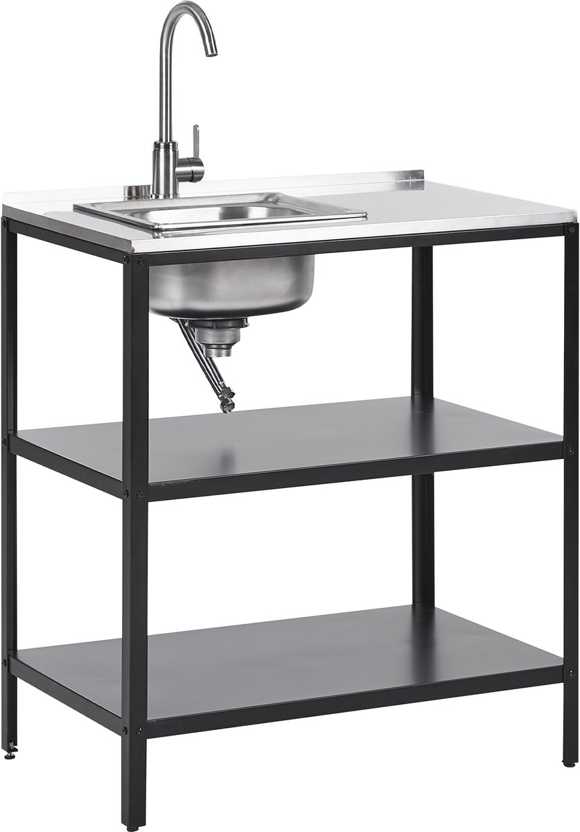 BELIANI VILAMA - Buitenkeuken met spoelbak - Zwart - 80x50x92 cm - Staal