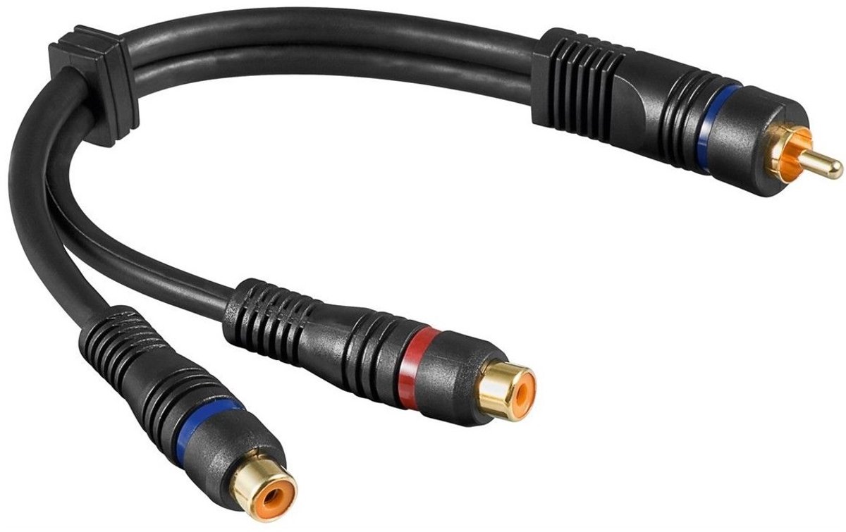 Subwoofer/Tulp mono (m) - Tulp stereo (v) audio adapter - verguld / koper - 0,20 meter
