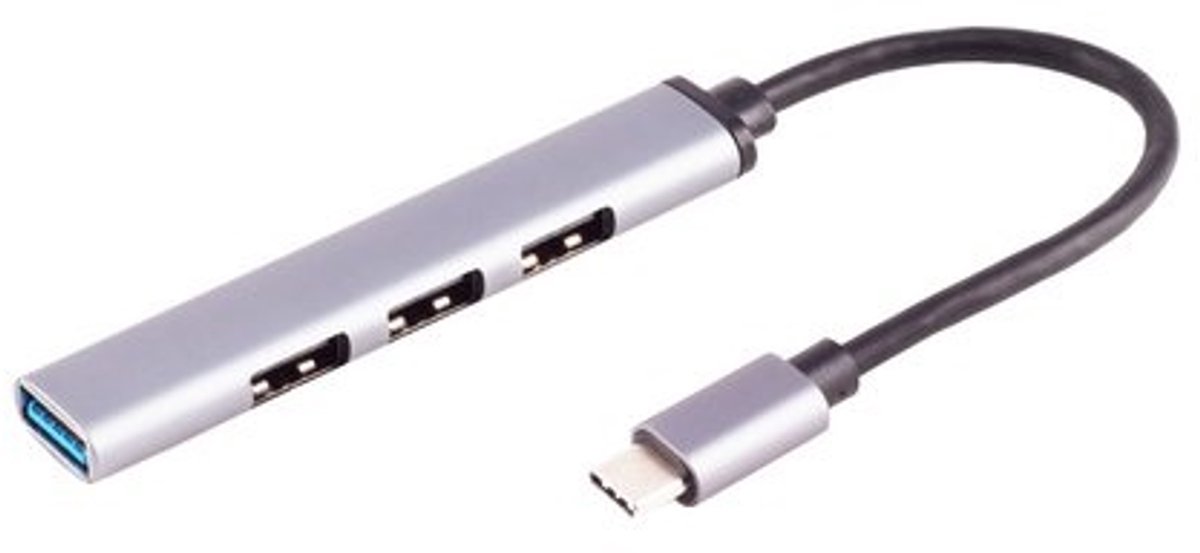 USB-C Hub, 3.0, 4-fach USB-A, ALU, slim, 0,12m
