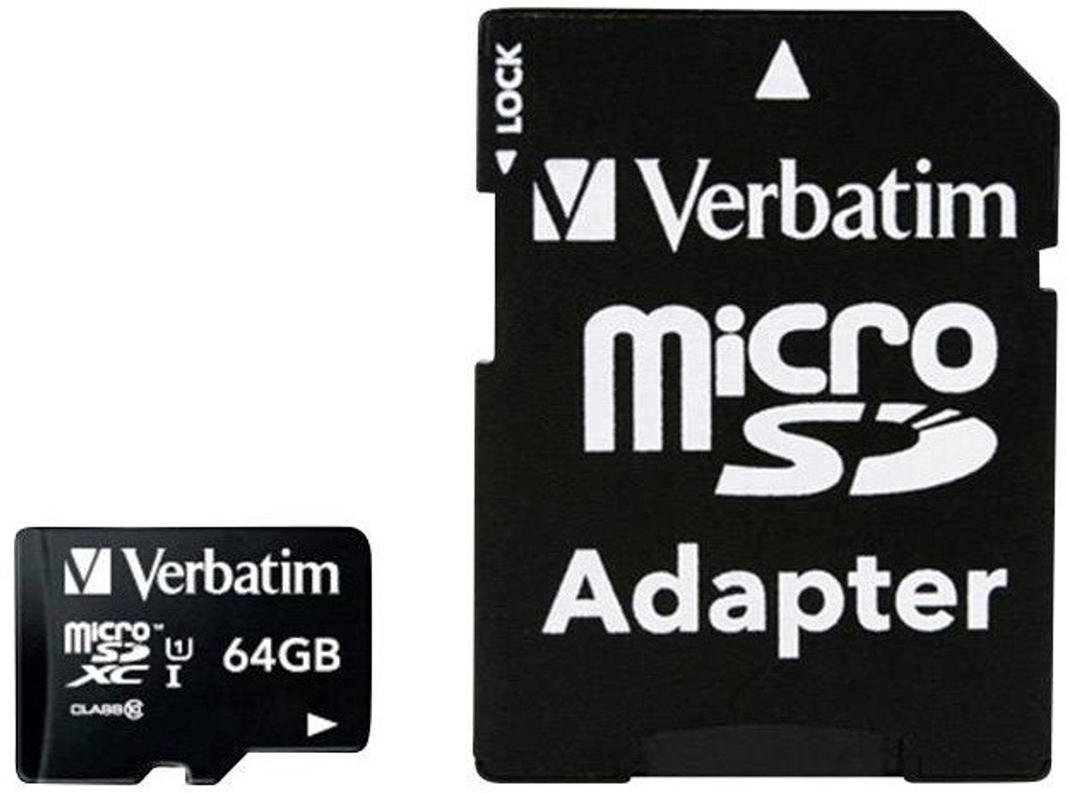 Verbatim MICRO SDXC 64GB CL 10 ADAP microSDXC-kaart 64 GB Class 10 Incl. SD-adapter