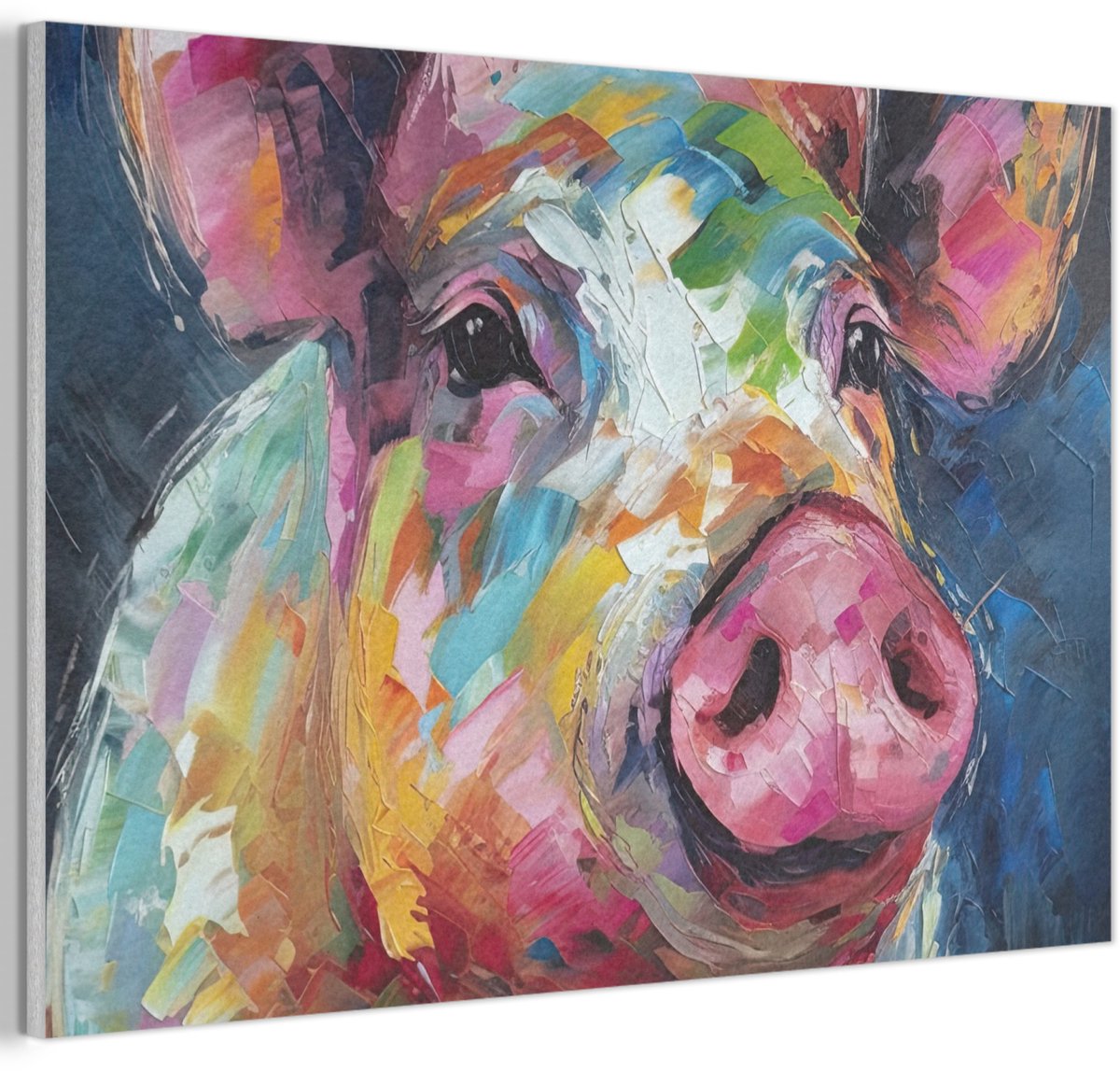 Akoestisch wandpaneel 60x40 cm - Vilt schilderij Varken - Olieverf - Dieren - Kunst - Akoestische panelen - Geluidsdempende wanddecoratie - Geluidsisolatie woonkamer - Muurdecoratie geluidspanelen