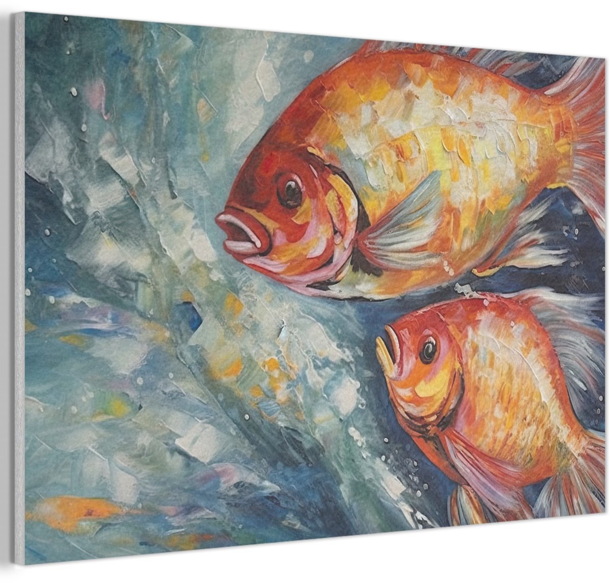 Akoestisch wandpaneel 90x60 cm - Vilt schilderij Vissen - Water - Dieren - Kunst - Olieverf - Akoestische panelen - Geluidsdempende wanddecoratie - Geluidsisolatie woonkamer - Muurdecoratie geluidspanelen