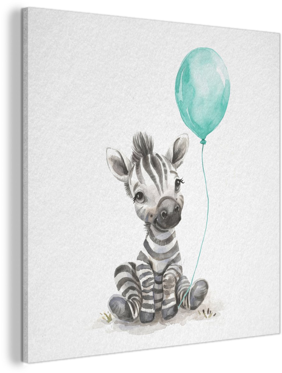 Akoestisch wandpaneel 40x40 cm - Vilt schilderij Zebra - Baby dier - Blauwe ballon - Akoestische panelen - Geluidsdempende wanddecoratie - Geluidsisolatie woonkamer - Muurdecoratie geluidspanelen