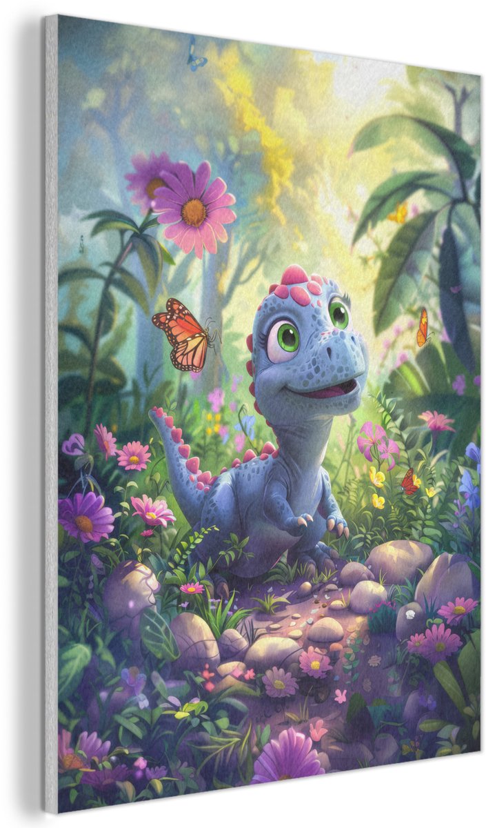 Akoestisch wandpaneel 70x100 cm - Vilt schilderij Dino - Paars - Baby - Dinosaurus - Akoestische panelen - Geluidsdempende wanddecoratie - Geluidsisolatie woonkamer - Muurdecoratie geluidspanelen