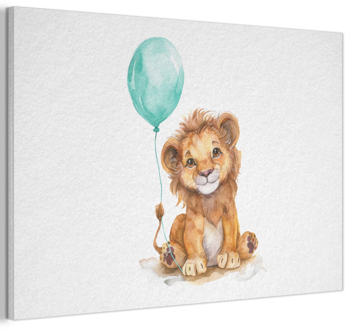 Akoestisch wandpaneel 60x40 cm - Vilt schilderij Leeuw - Baby dier - Blauwe ballon - Akoestische panelen - Geluidsdempende wanddecoratie - Geluidsisolatie woonkamer - Muurdecoratie geluidspanelen