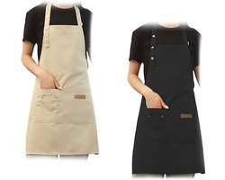 Pack van 2 Keukenschorten, 2 stuks kookschorten voor dames en heren, waterdicht schort met zakken, verstelbare nekriem, schort, keukenschort voor keuken, koken, bakken, tuin