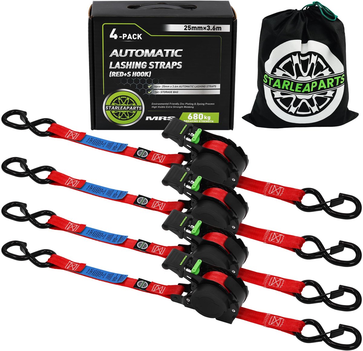 Spanband - Automatisch - Met S-haken en ratel - 4 stuks