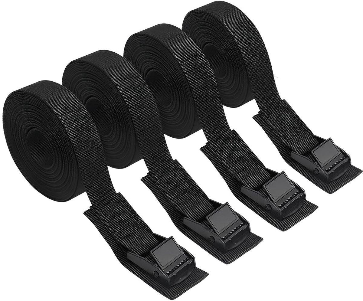 4 Stuks Spanbanden - Verstelbaar met Klemslot - 250 kg Draagkracht - Voor Auto, Motor, Fietsendrager en Materiaaltransport - Zwart - 2,5 meter