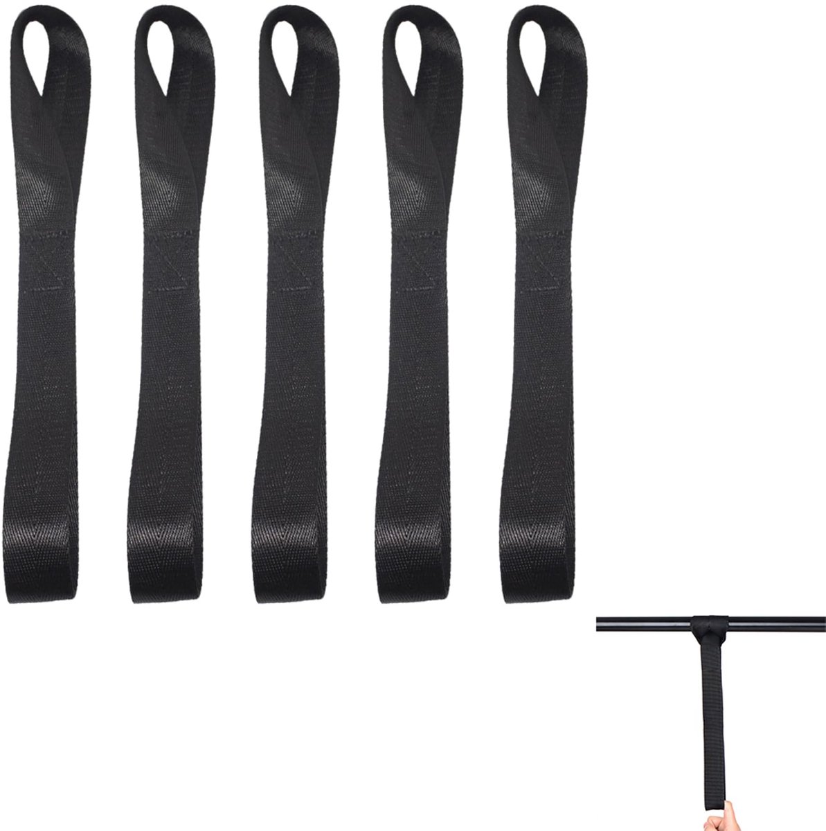 Spanbanden met lussen - Met dubbele ring - Voor motortransport, fietsen en ATV's - Zwart, 5 stuks 20.5x2.5 cm